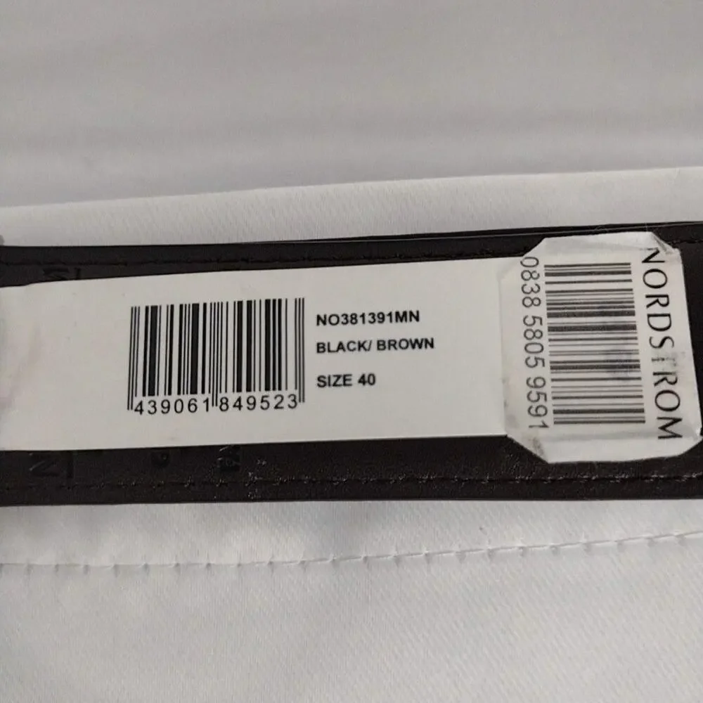 Nordstrom Belt Mens 40 Black Brown Leather Reversible Dress Silver Buckle